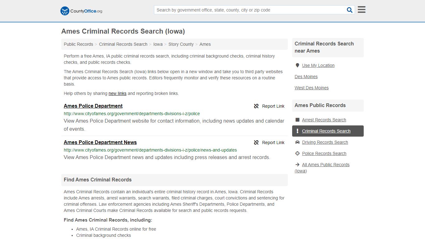 Ames Criminal Records Search (Iowa) - County Office